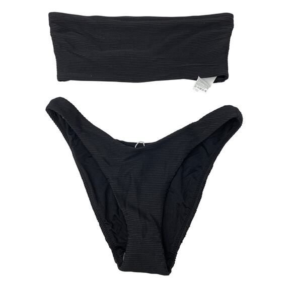 Seafolly Other - Seafolly Bikini Set Womens US 6 Black Textured Bandeau High Cut NWOT